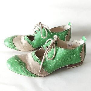 Rovers Lace-Up Oxford Size EU 39 Green Leather Boho Victorian Comfort Mary Jane